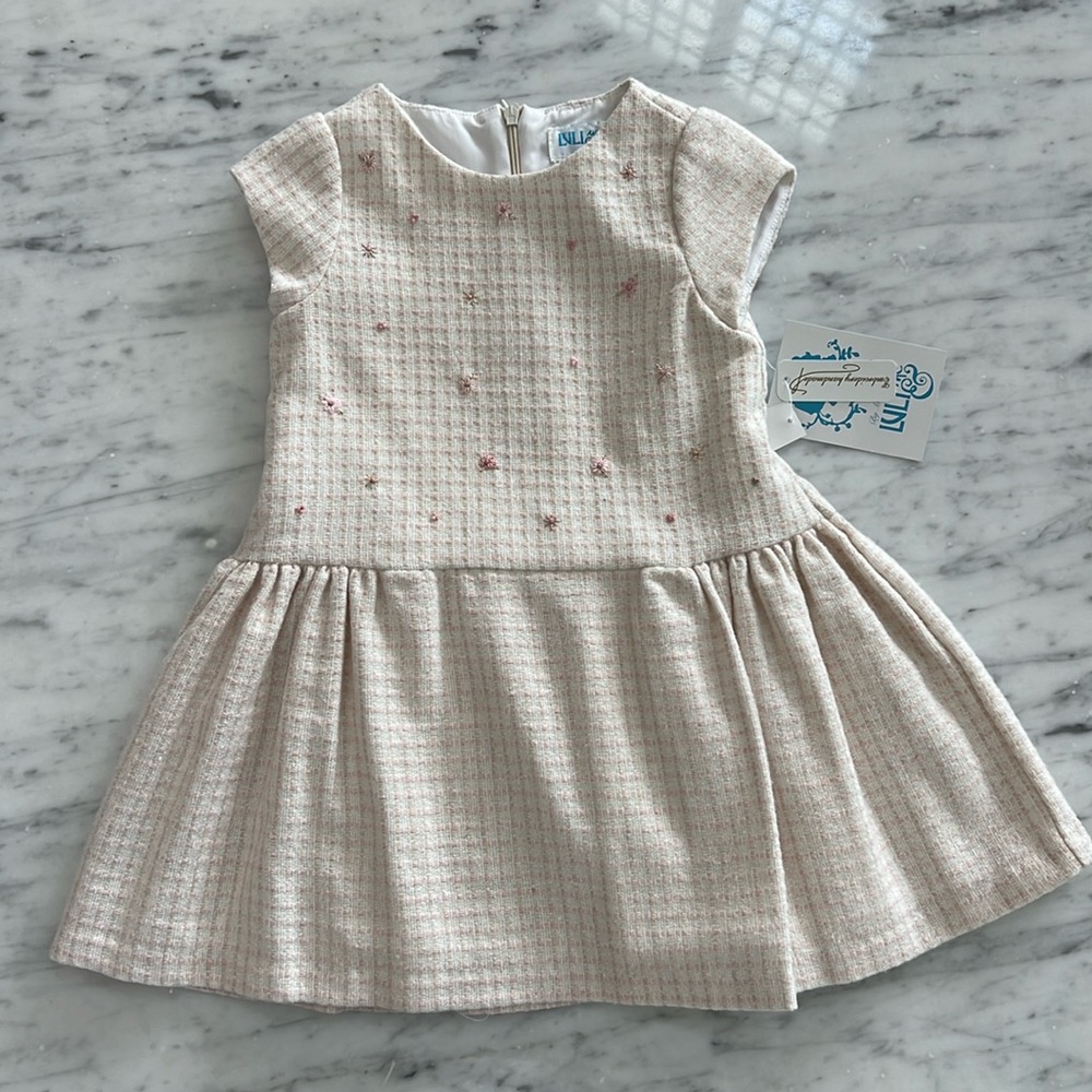 New Luli and Me Girls Floral Embroidered Drop Waist Dress